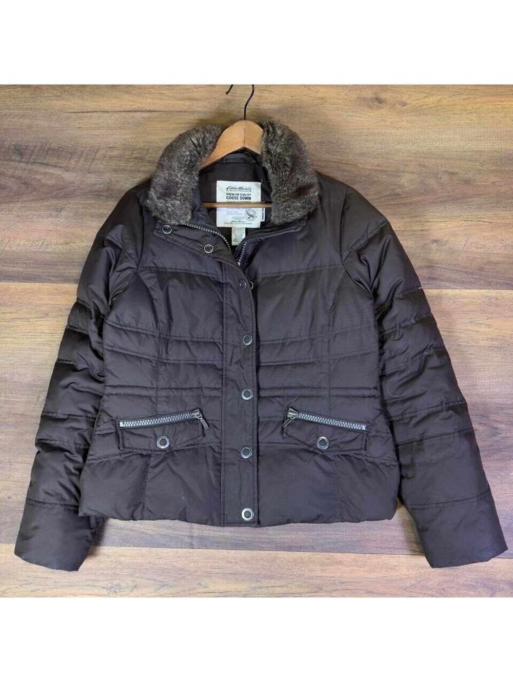 Eddie Bauer Womens Small Brown Goose Down Jacket 700 Fill